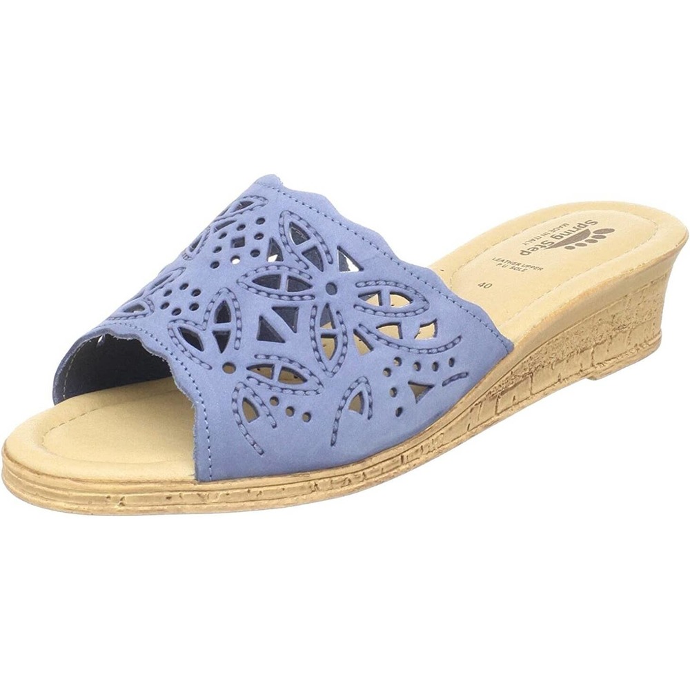 Spring Step Womens Estella Leather Nubuck Wedge Slide Sandals -- Blue, 40M NEW